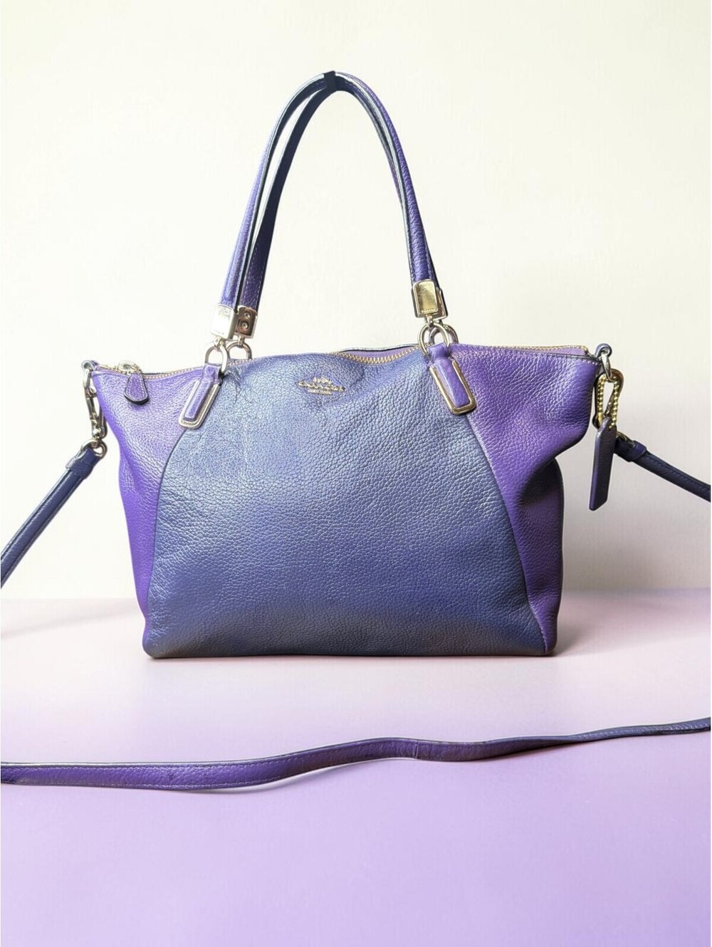 Coach Small Kelsey 33733 Violet Purple Pebbled Leather Satchel Crossbody
